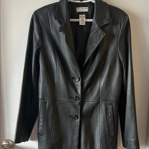 Covington Genuine Leather Black Long Blazer Coat – Size S - Picture 3 of 12